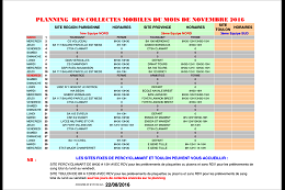 Planning don du sang pour le CTSA en novembre 2016