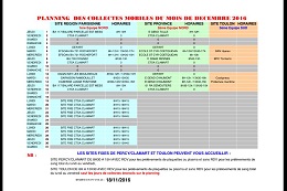 Planning des dons du sang du CTSA pour décembre 2016