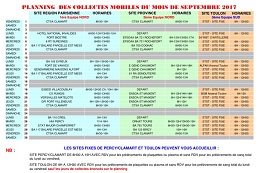 Planning de septembre des collectes de sang