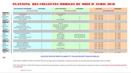 Planning collectes de sang du mois d’avril