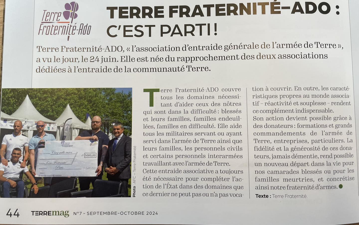 Merci au SIRPA Terre pour l’article sur Terre Fraternité-ADO (septembre 2024)